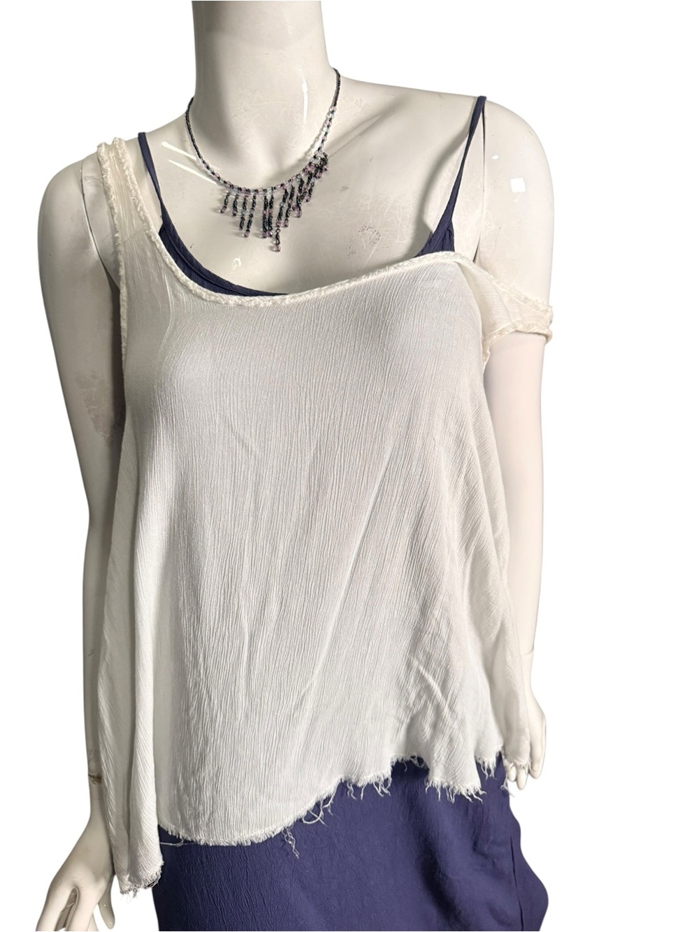 Free people crepe ivory layering tank oversized Small boho Lagenlook